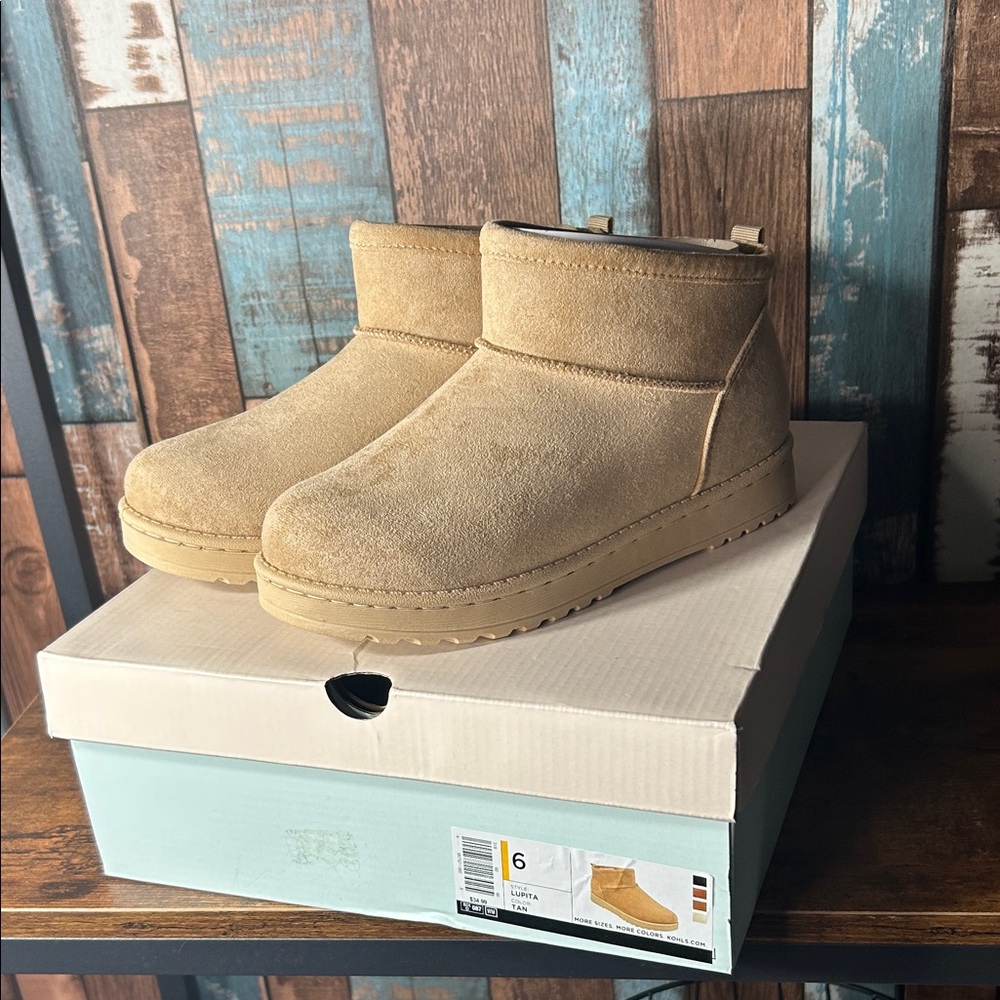 SO Tan Suede Ankle Booties
